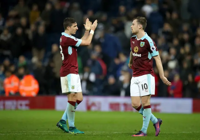 Ashley Barnes and Dean Marney after the final whistle