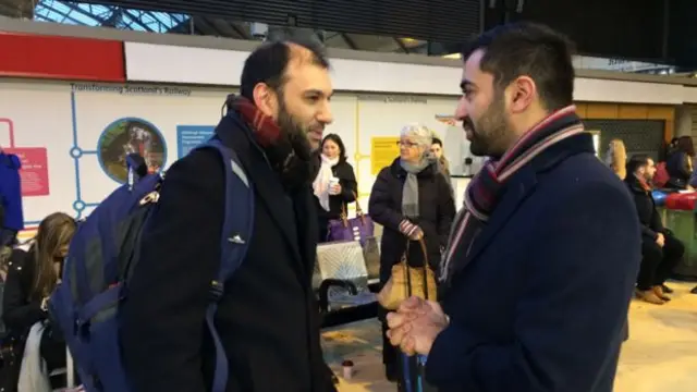 Humza Yousef (right) recently spoke to rail passengers in Glasgow about their experiences of ScotRail