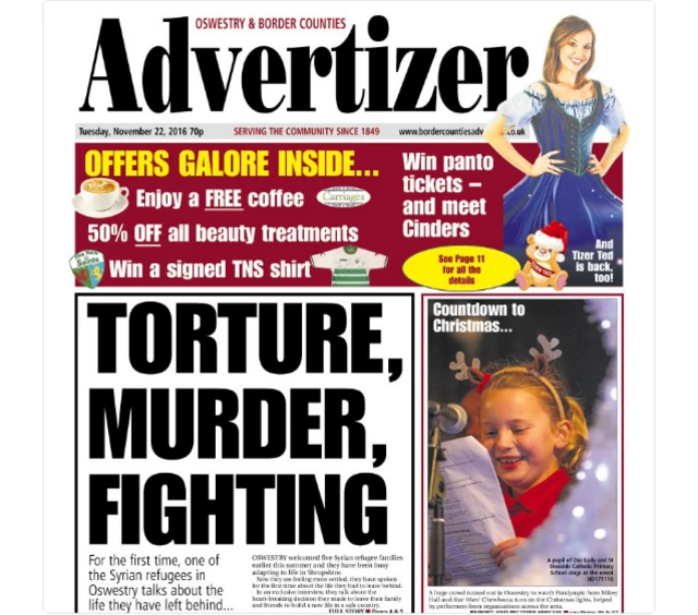 Oswestry Advertizer front page