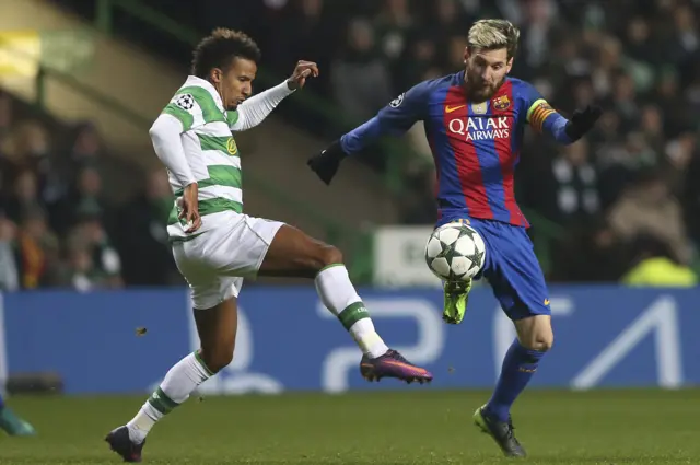 Scott Sinclair challenges Lionel Messi