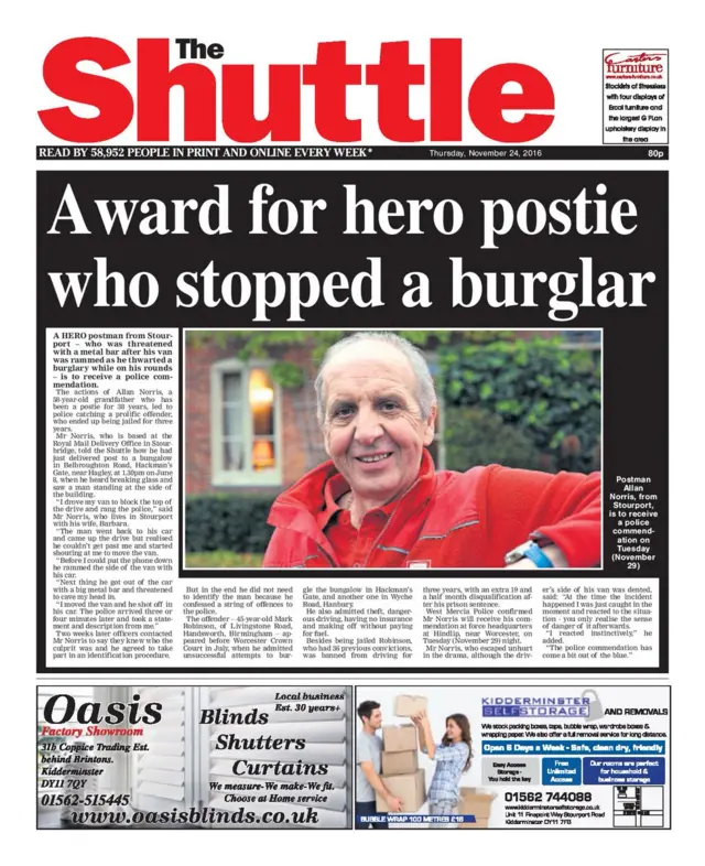 Kidderminster Shuttle front page