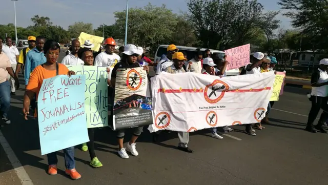 Journalists demonstrating in Botswana