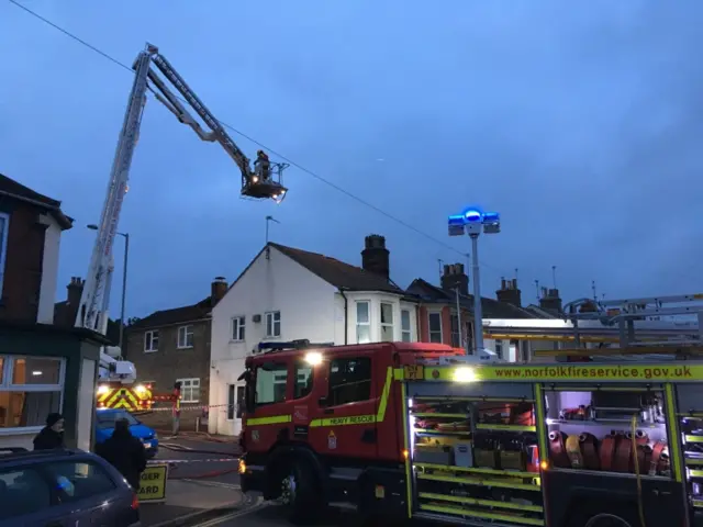 A fire appliance at the scene of the blaze