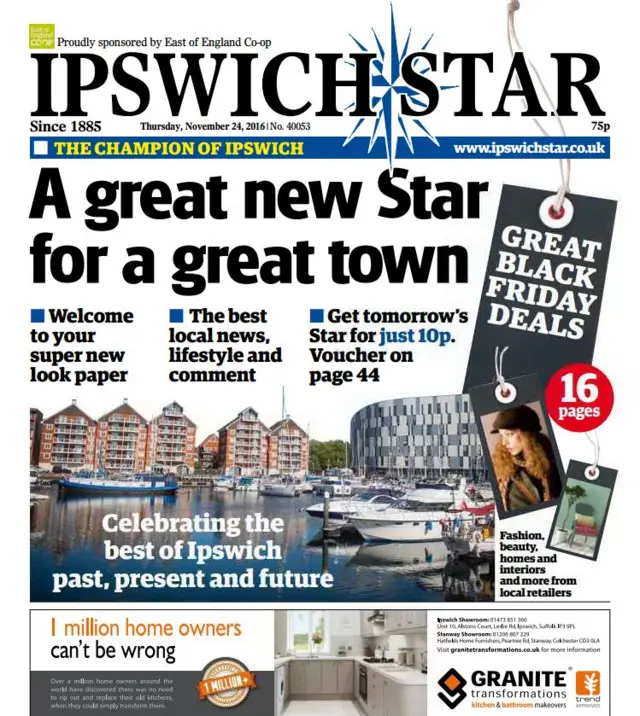 Front page of Ipswich Star