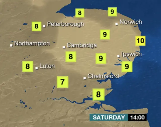 Weather graphic for Saturday 14:00