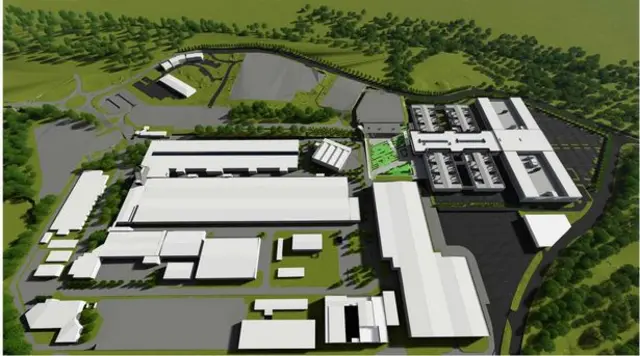 A computer-generated image of how Jaguar Land Rover's proposed powertrain development facility at Whitley might look