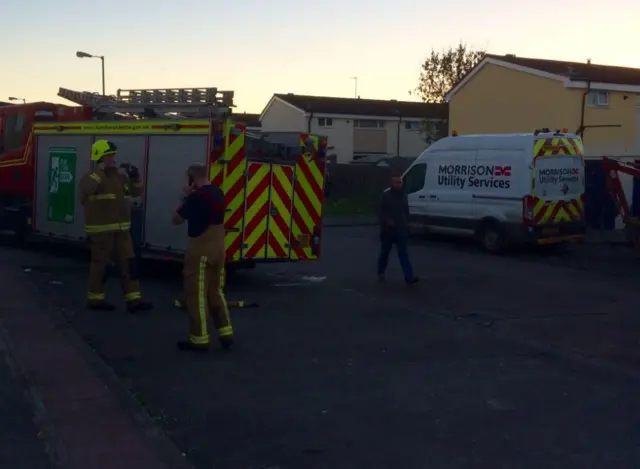 Fire engine and Yorkshire Water van