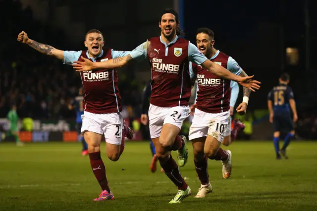 Burnley celebrate against Manchester City in 2015