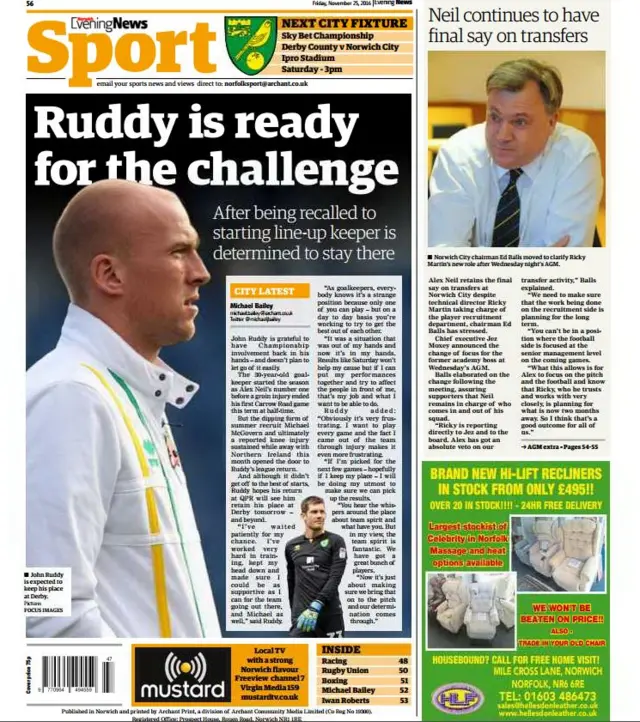 Back page of the Norwich Evening News