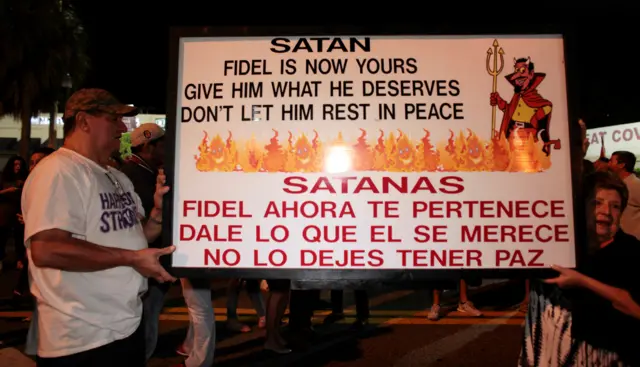 Sign in Little Havana, Miami, as Cuban exiles celebrate