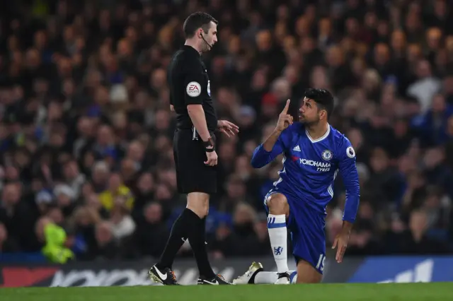 Diego Costa complains to referee Michael Oliver