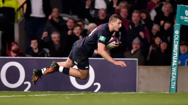 Jonny May scores a try