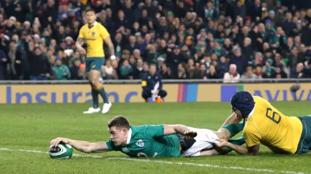 Garry Ringrose scores a try