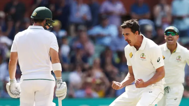 Mitchell Starc removes Dean Elgar