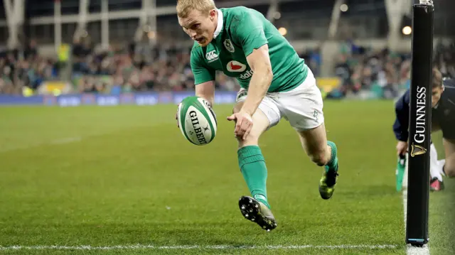 Ireland's Keith Earls scores