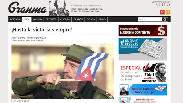 Front page of state-run Cuban newspaper Granma