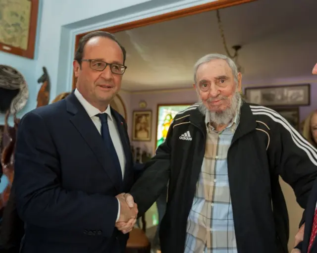 Francois Hollande and Fidel Castro