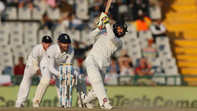 Ravi Jadeja hits a six