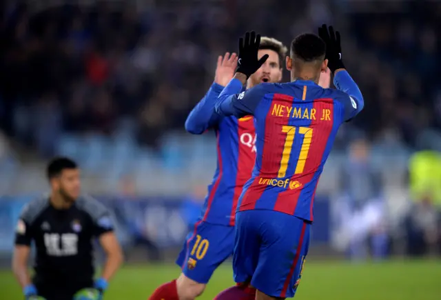 Messi and Neymar celebrate