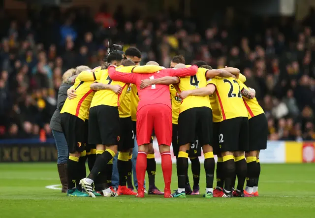 Watford huddle ahead of kick-off