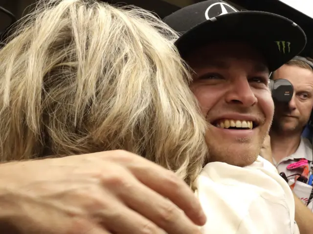 Nico Rosberg gets a hug from his mum