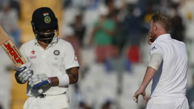 Ben Stokes celebrates the dismissal of Virat Kohli