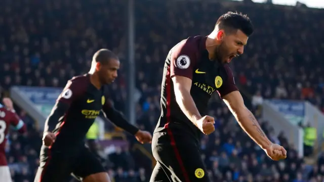 Sergio Aguero celebrates scoring