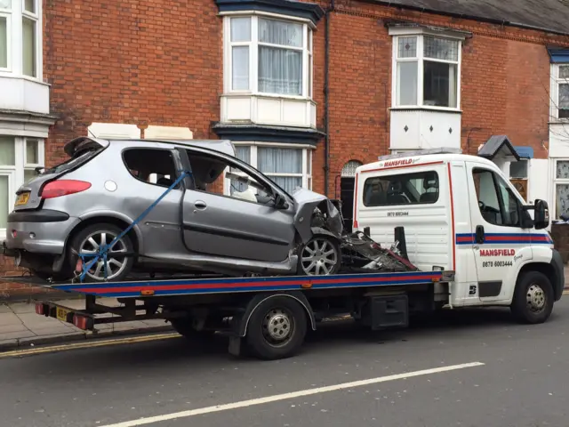 Car smashed up from crash