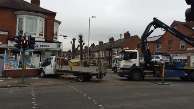 Crash wreckage on Fosse Road South