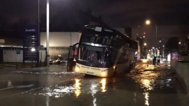 The coach became trapped in a sinkhole on Lee High Road on Saturday evening