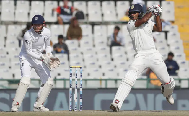 Jayant Yadav plays a shot