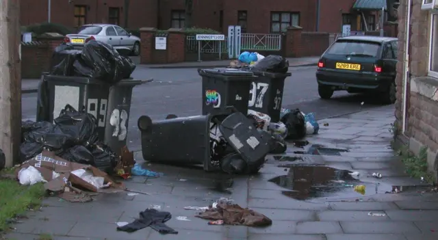 Overflowing bins at Eastwood last Christmas