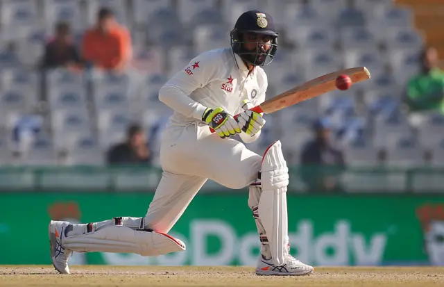 Ravindra Jadeja plays a shot