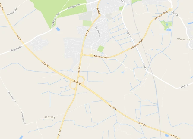 Map showing junction of A1079 and A164 in Beverley