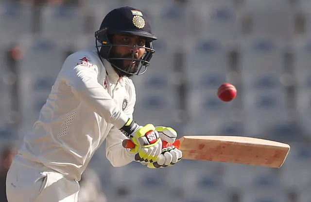 Ravindra Jadeja plays a shot