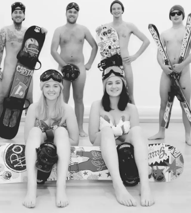 Naked skiiers