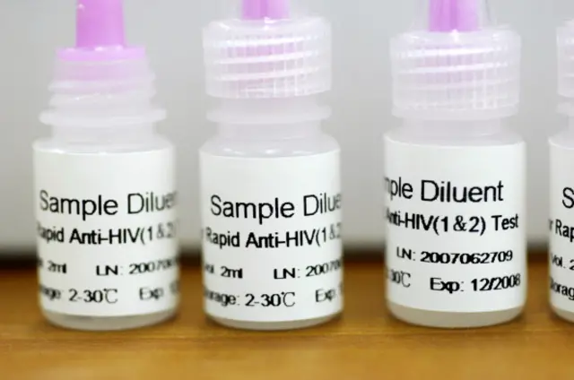 Bottles containing anti-HIV serum,