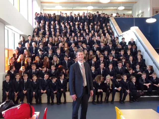 Pupils and principal Andy Prestoe