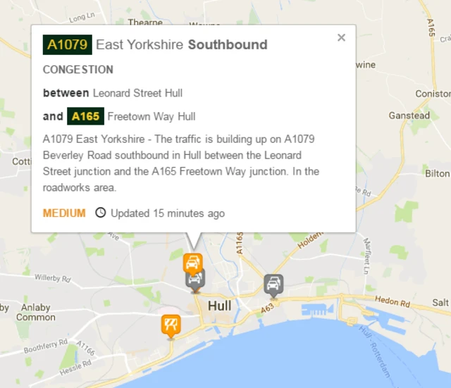 Traffic map in Hull