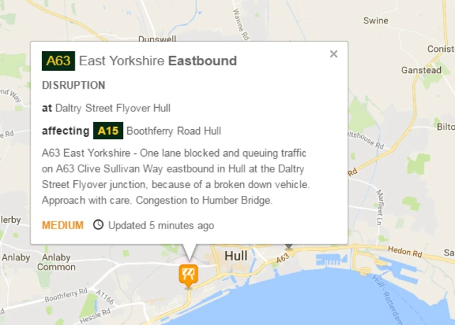 Traffic map in Hull