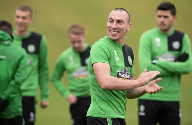 Scott Brown trains at Lennoxtown with his Celtic team-mates