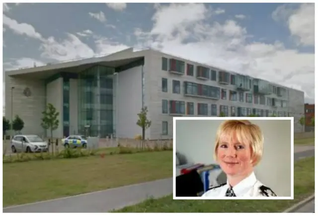 Humberside Police headquarters with an inset picture of the Chief Constable Justine Curren