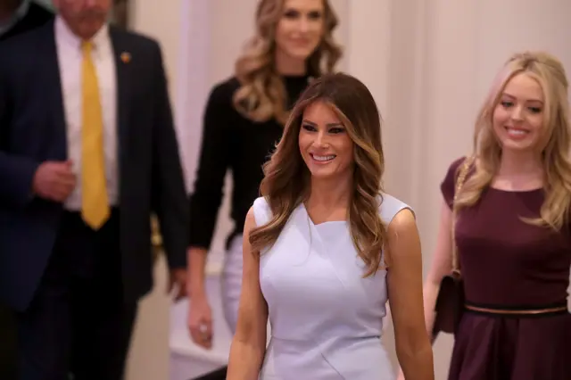 Melania Trump (C) at the new Trump International Hotel in Washington DC last month