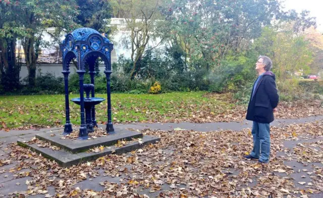 The cast iron ornate blue and gold fountain in Hull's Pearson Park