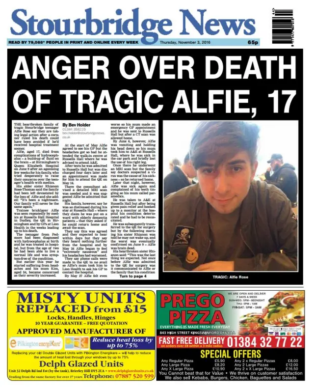 Stourbridge News front page