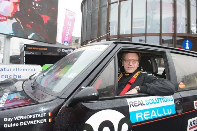 European parliament member Guy Verhofstadt drives his rally car during the Legend Boucles 2016 rally event, in Bastogne