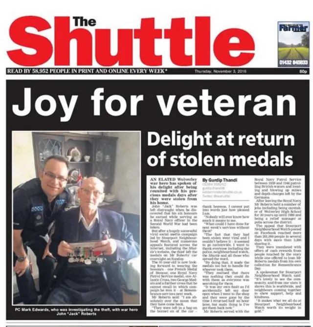 Kidderminster Shuttle front page