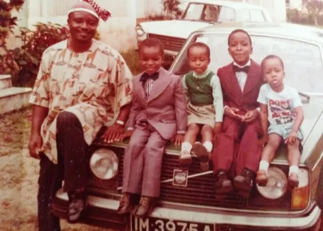 Adaobi with her three siblings and father