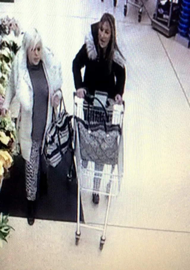 Two women with a trolly on cctv