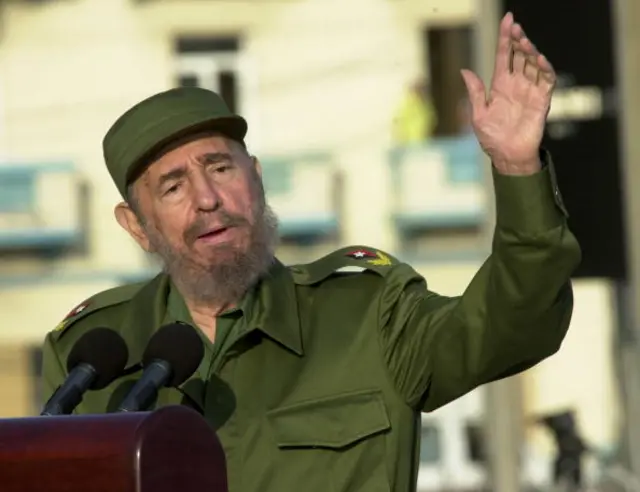 Fidel Castro gives a speech in front of the U.S. Interest Section May 14, 2004 in Havana.